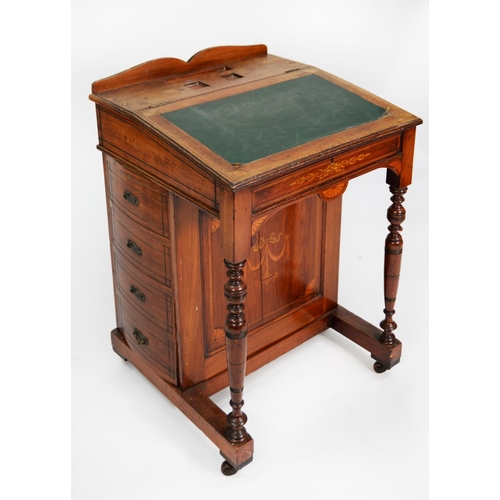 198 - LATE NINETEENTH CENTURY INLAID WALNUT DAVENPORT DESK, with pen tray and cut outs for a pair of squar... 