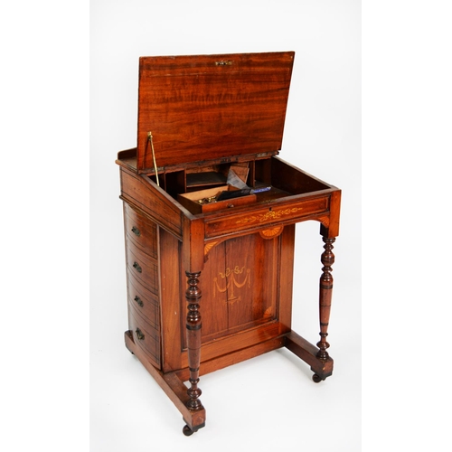 198 - LATE NINETEENTH CENTURY INLAID WALNUT DAVENPORT DESK, with pen tray and cut outs for a pair of squar... 