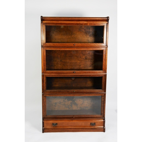 145 - GLOBE WERNICKE FOUR SECTION STACKING BOOKCASE, with glazed doors, cornice section and long drawer to... 