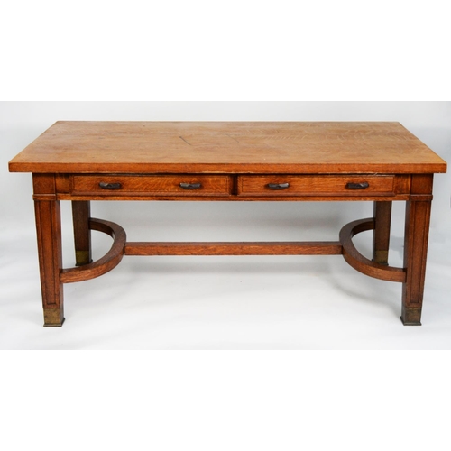 147 - GLOBE WERNICKE OAK LIBRARY TABLE, the oblong top above a pair of chamfered frieze drawers, an raised... 