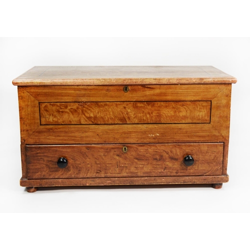 149 - VICTORIAN SCRUMBLED PINE MULE CHEST, with lift-up top, pair of black japanned metal side handles and... 