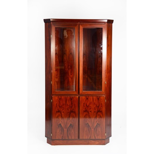 212 - SKOVBY, DANISH, MODERN ROSEWOOD FLOOR STANDING CORNER CUPBOARD, flat fronted with canted corners, th... 