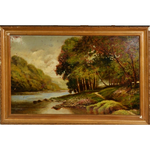 245 - 19th CENTURY ENGLISH SCHOOL PAIR OF OILS ON CANVAS Landscapes 15 1/2in x 24 1/2in (39.3 x 62.2cm)... 