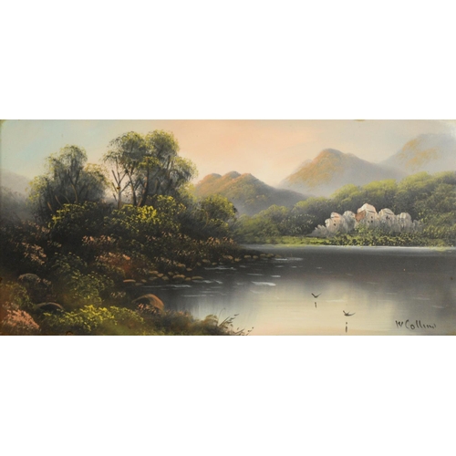 250 - W. COLLINS (late 19th Century) OIL PAINTING Mountainous landscape with lake Signed 10in x 20in (25.4... 