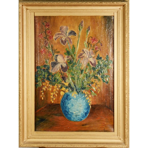 248 - OIL PAINTING ON CANVAS Vase of flowers Signed indistinctly lower right 22 1/2in x 15 1/2in (57.1 x 3... 