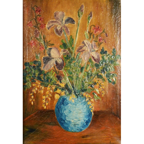 248 - OIL PAINTING ON CANVAS Vase of flowers Signed indistinctly lower right 22 1/2in x 15 1/2in (57.1 x 3... 