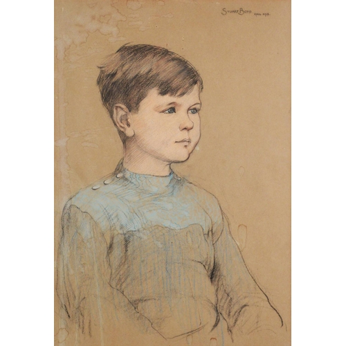 267 - STUART BOYD (1887 - 1916) COLOURED CHALK DRAWING ON BUFF PAPER Seated half-length portrait of a youn... 