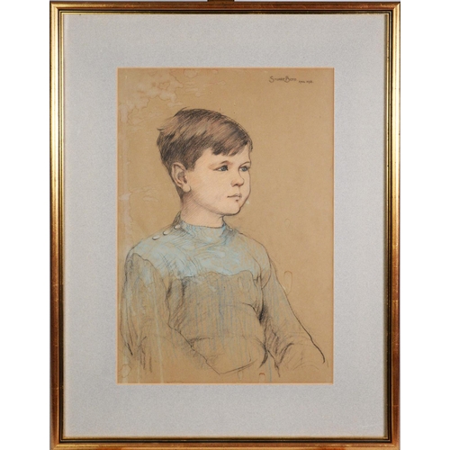 267 - STUART BOYD (1887 - 1916) COLOURED CHALK DRAWING ON BUFF PAPER Seated half-length portrait of a youn... 