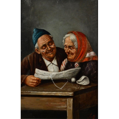 220 - SIOTTI (Late Nineteenth/Early Twentieth Century) OIL PAINTING ON CANVAS An elderly couple at a table... 