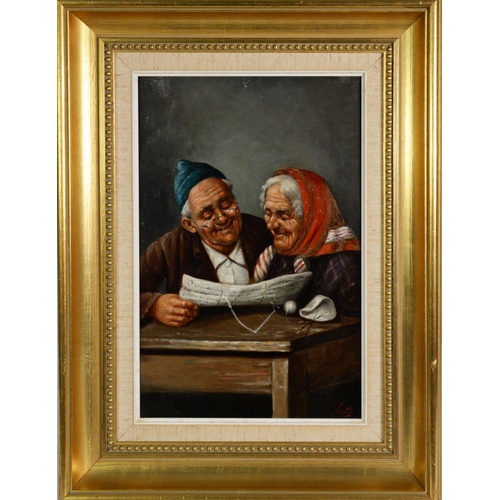 220 - SIOTTI (Late Nineteenth/Early Twentieth Century) OIL PAINTING ON CANVAS An elderly couple at a table... 