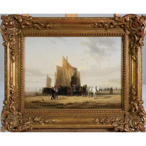 221 - ATTRIBUTED TO WILLIAM COLLINS R A (1788-1847) OIL PAINTINGS ON RE-LINED CANVAS, A PAIR Coastal scene... 