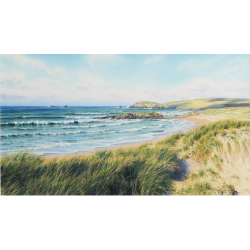 252 - STEVEN THOR JOHANNESON (b.1948) WATERCOLOUR 'Constantine Bay from the Dunes, early November' Signed ... 