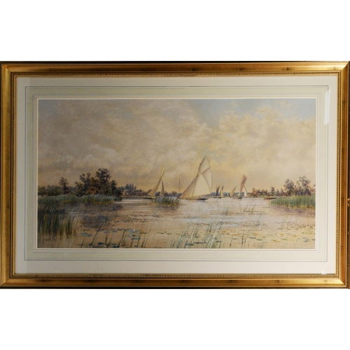 254 - STEPHEN JOHN BATCHELDER (1849-1932) WATERCOLOUR Yachting on the Norfolk Broads Signed & dated 18... 