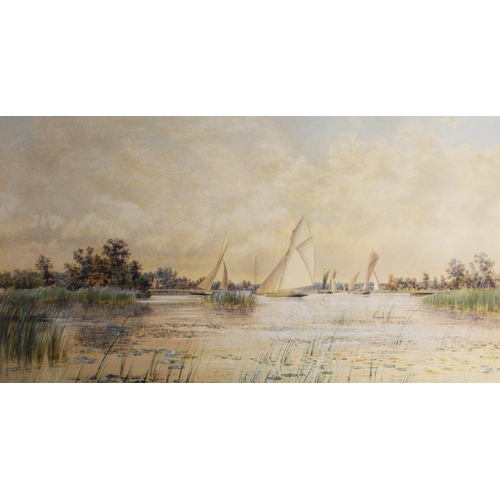 254 - STEPHEN JOHN BATCHELDER (1849-1932) WATERCOLOUR Yachting on the Norfolk Broads Signed & dated 18... 