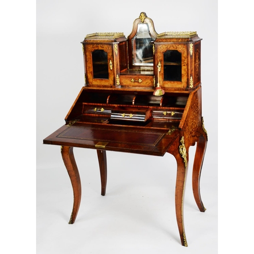 161 - NINETEENTH CENTURY ORMOLU MOUNTED AND INLAID BURR WALNUT BUREAU DE DAME, the foliate scroll inlaid s... 