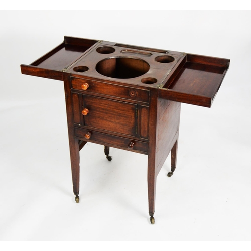 164 - GEORGE III MAHOGANY WASHSTAND, the hinged two part oblong top, enclosing a fitted interior, set abov... 