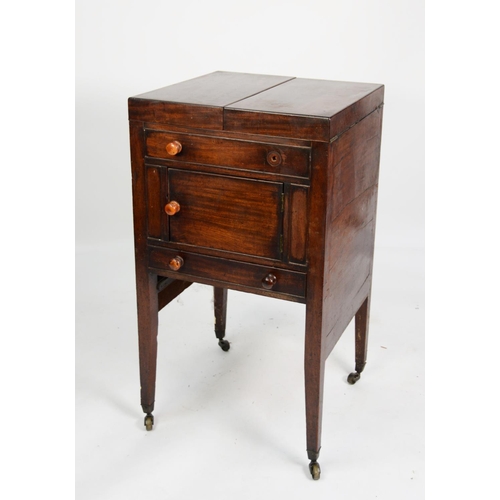 164 - GEORGE III MAHOGANY WASHSTAND, the hinged two part oblong top, enclosing a fitted interior, set abov... 