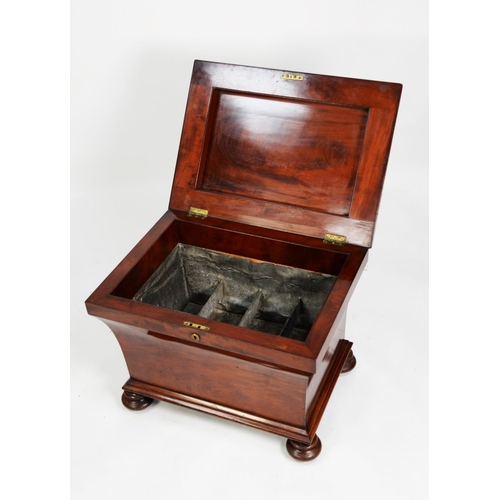 170 - WILLIAM IV FIGURED MAHOGANY CELLARETTE, the cushion moulded oblong top enclosing an eight division l... 