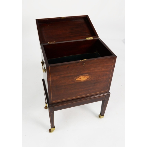 173 - GEORGE III INLAID MAHOGANY CELLARETTE, the oblong top with oval shell inlay, set above a matching fr... 