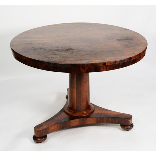 175 - VICTORIAN ROSEWOOD BREAKFAST TABLE, the circular, tilt top, set above a plain, tapering column, and ... 