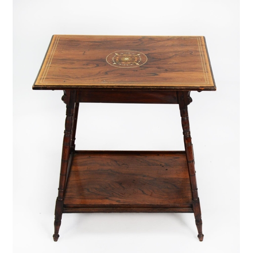 182 - EDWARDIAN INLAID ROSEWOOD OCCASIONAL TABLE, the oblong top with stylised inlaid roundel to the centr... 