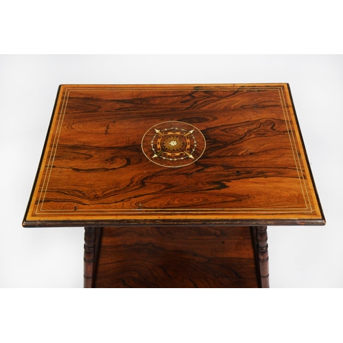 182 - EDWARDIAN INLAID ROSEWOOD OCCASIONAL TABLE, the oblong top with stylised inlaid roundel to the centr... 