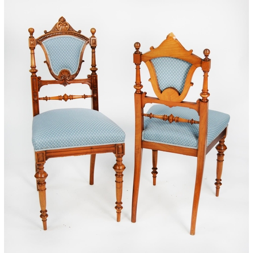 186 - SET OF SIX NINETEENTH CENTURY CARVED WALNUT SINGLE DINING CHAIRS, each with shield shaped padded pan... 