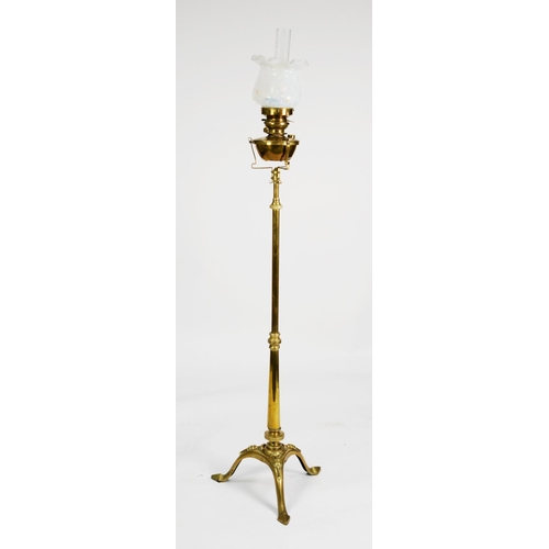 78 - W A S BENSON STYLE TELESCOPIC OIL STANDARD LAMP, the plain column surmounted with a Henry Powell sty... 