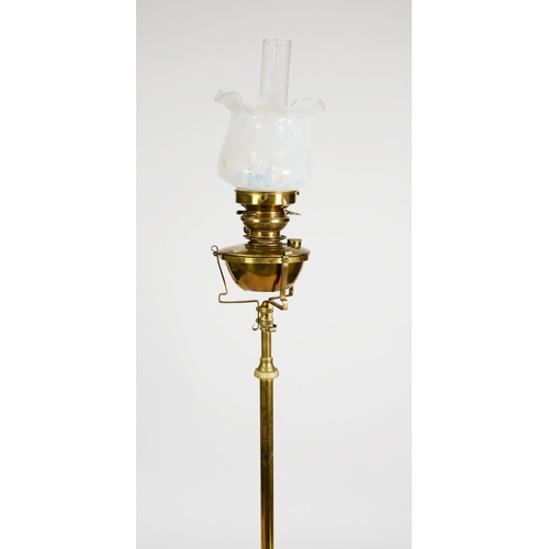 78 - W A S BENSON STYLE TELESCOPIC OIL STANDARD LAMP, the plain column surmounted with a Henry Powell sty... 