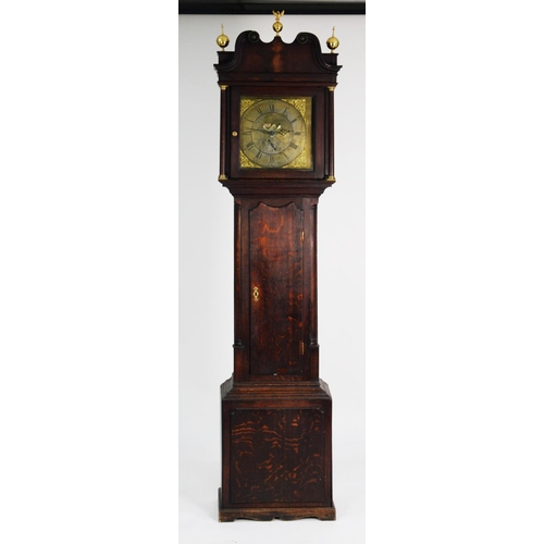 31 - W LISTER, HALIFAX, EIGHTEENTH CENTURY OAK LONGCASE CLOCK, the 13” brass dial with silvered chapter a... 