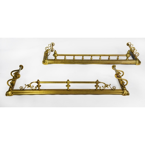 95 - TWO SIMILAR VICTORIAN BRASS FENDERS, each with scroll handles/ rests to the sides, 53” (134.6cm) lon... 