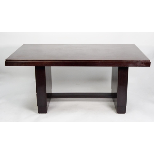 216 - SIX PIECE LATE ART DECO DARK MAHOGANY STAINED DINING ROOM SUITE, comprising: DINING TABLE, with step... 