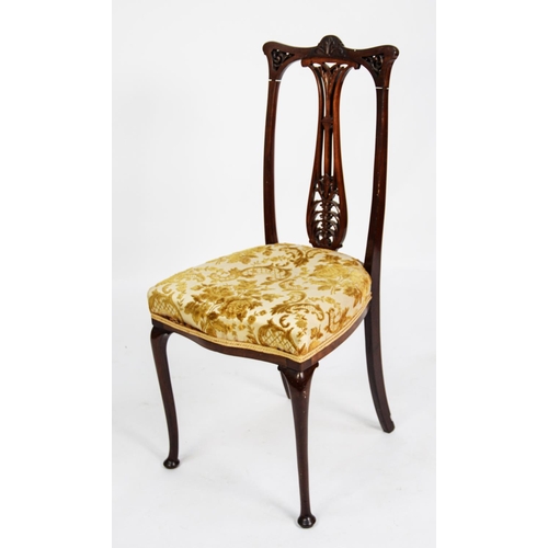 151 - ART NOUVEAU CARVED MAHOGANY SINGLE CHAIR, FROM A DRAWING ROOM SUITE, of elegant form with foliate pi... 