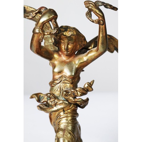 103 - NEAR MATCHING PAIR OF RUSSIAN STYLE GILT METAL FIGURES, each modelled as a semi naked, winged female... 