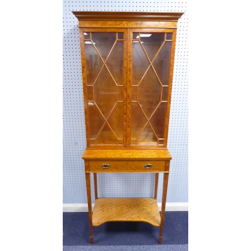 202A - NINETEENTH CENTURY SATINWOOD ELEVATED BOOKCASE, on open, single drawer base with square tapering leg... 