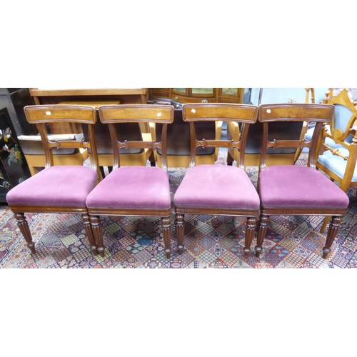 169 - SET OF 4 GILLOWS OF LANCASTER WILLIAM IV MAHOGANY DINING CHAIRS, with curved shoulder board and scro... 