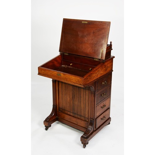 157 - VICTORIAN AESTHETICS MOVEMENT CARVED WALNUT DAVENPORT DESK, the raised stationary compartment with f... 