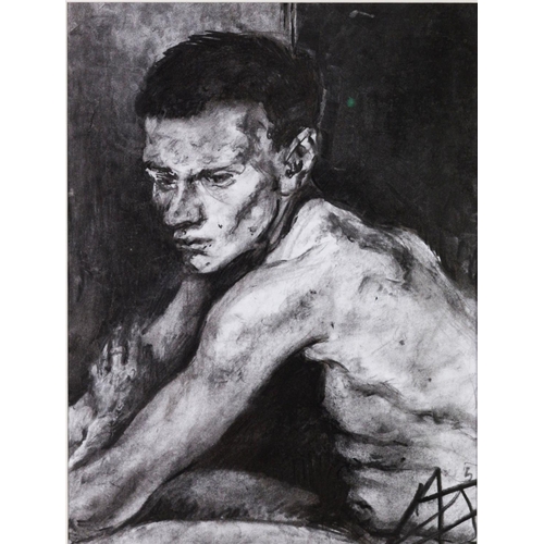 276 - ADRIAN JOHNSON (Twentieth Century)CHARCOAL DRAWING Study of a naked young manSigned with initials lo... 