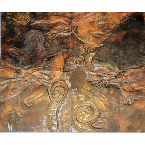 282 - UNATTRIBUTED (TWENTIETH CENTURY) FOUR HAND WORKED COPPER PANELSPrometheus Unsigned 48” x 48” (122cm ... 