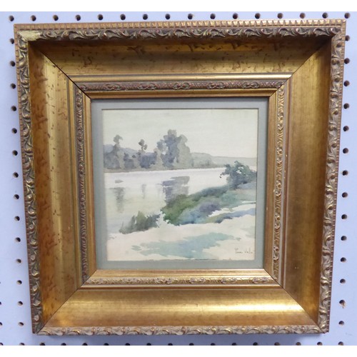 272A - WATERCOLOUR Le Seine entre Melun et Fontainebleau, a pastoral scene of the river Seine between the c... 