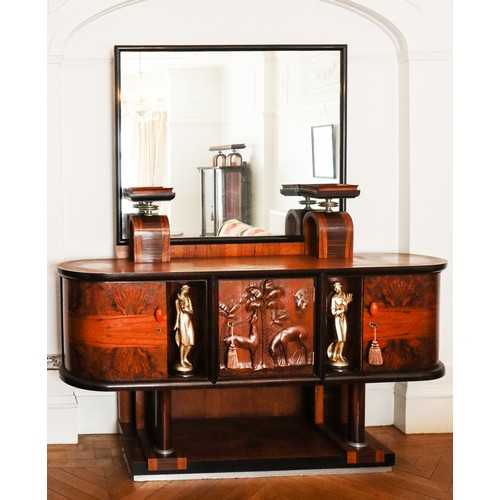 215 - PIER LUIGI COLLI, ITALIAN WALNUT AND MACASSAR EBONY HIGH ART DECO TEN PIECE DINING ROOM SUITE, compr... 