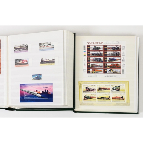 116 - ALL WORLD COLLECTION - TRAINS ON STAMPS, to four large stock books, a fine unmounted mint assembly