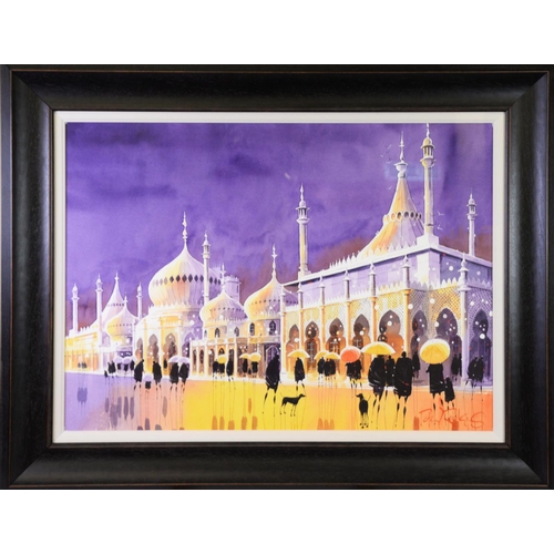 147 - PETER J RODGERS (MODERN) WATERCOLOUR‘Domes and Pinnacles, Brighton’ Signed, titled to gallery label ... 