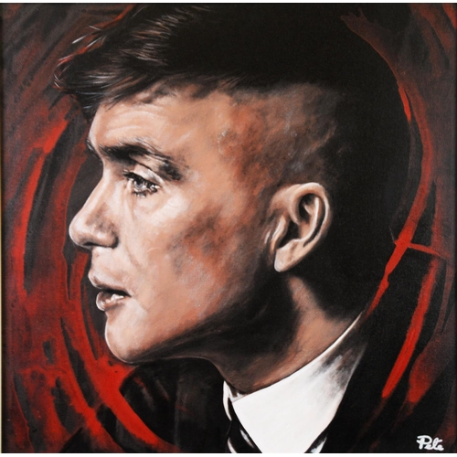 143 - PETE HUMPHREYS (MODERN) OIL ON CANVAS Tommy II’, Thomas Shelby from Peaky Blinders Signed, titled to... 