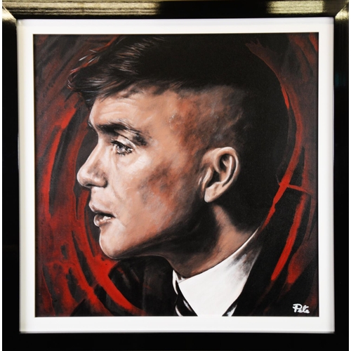 143 - PETE HUMPHREYS (MODERN) OIL ON CANVAS Tommy II’, Thomas Shelby from Peaky Blinders Signed, titled to... 