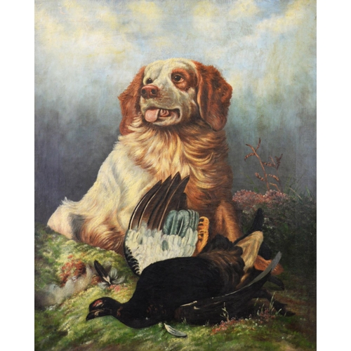 189 - UNATTRIBUTED (NINETEENTH CENTURY BRITISH SCHOOL)OIL ON CANVAS Spaniel dog with dead partridge Unsign... 