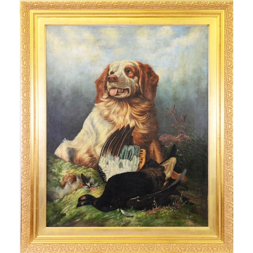 189 - UNATTRIBUTED (NINETEENTH CENTURY BRITISH SCHOOL)OIL ON CANVAS Spaniel dog with dead partridge Unsign... 