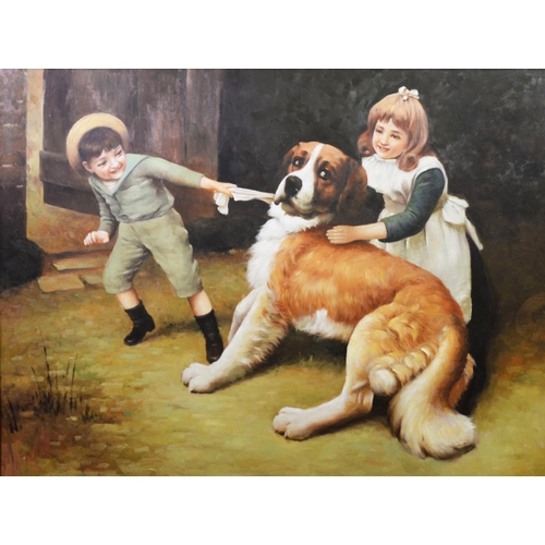 190 - THREE MODERN REPRODUCTION OIL PAINTINGSAFTER ARTHUR JOHN ELSLEY ‘Friend or Foe’36” x 48” (91.4cm x 1... 