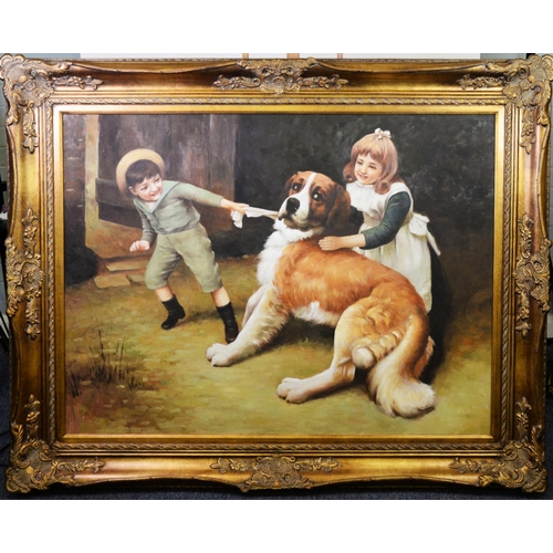 190 - THREE MODERN REPRODUCTION OIL PAINTINGSAFTER ARTHUR JOHN ELSLEY ‘Friend or Foe’36” x 48” (91.4cm x 1... 