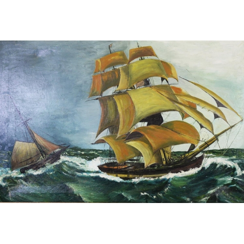 192 - J S SMITH (TWENTIETH CENTURY) OIL ON CANVAS Sailing ships on rough seas Signed 26 ¼” x 40” (66.7cm x... 